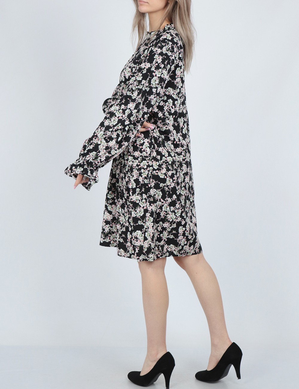 Rochie scurta Vila, negru floral - 1 | YEO