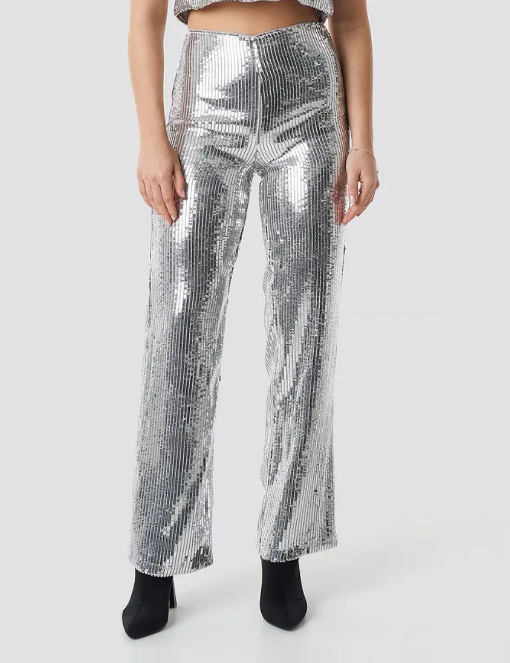 Pantaloni NA-KD, argintiu