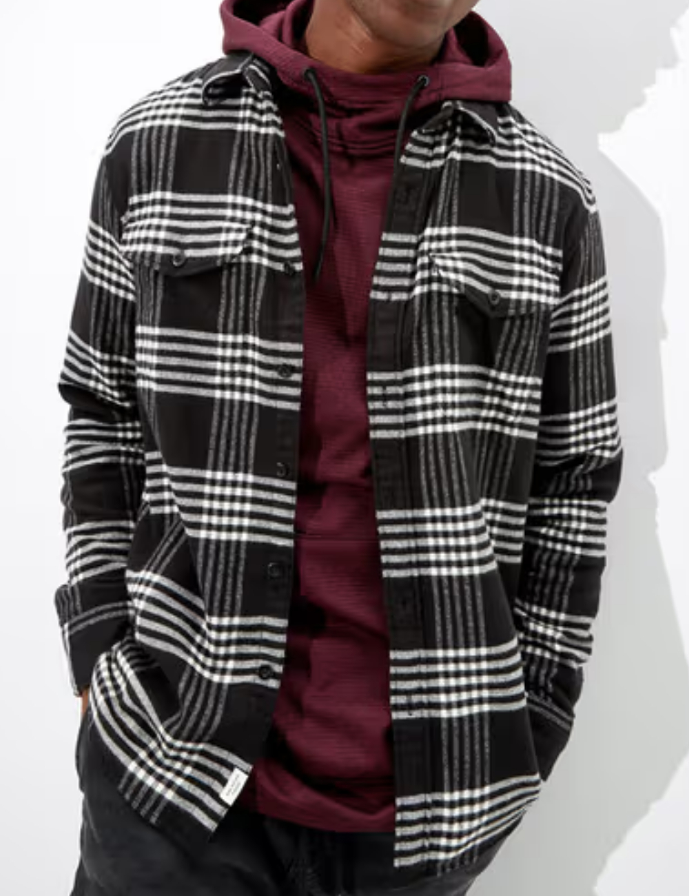 Camasa American Eagle, alb/negru