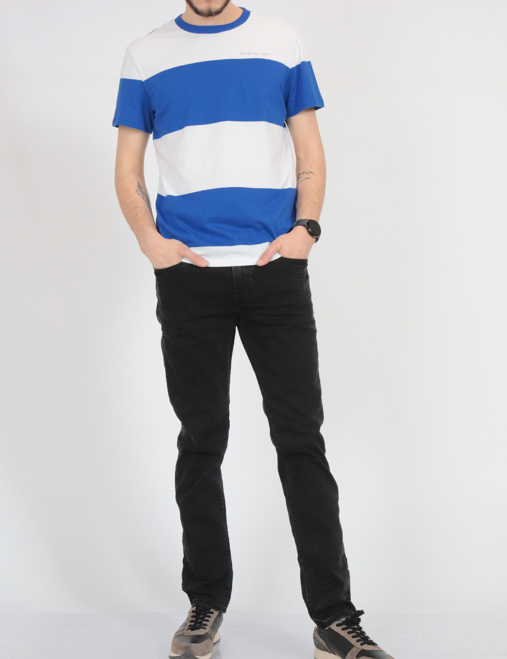 Tricou American Eagle, alb/albastru