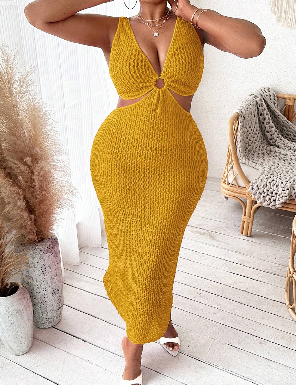 Rochie lunga SHEIN CURVE, galben