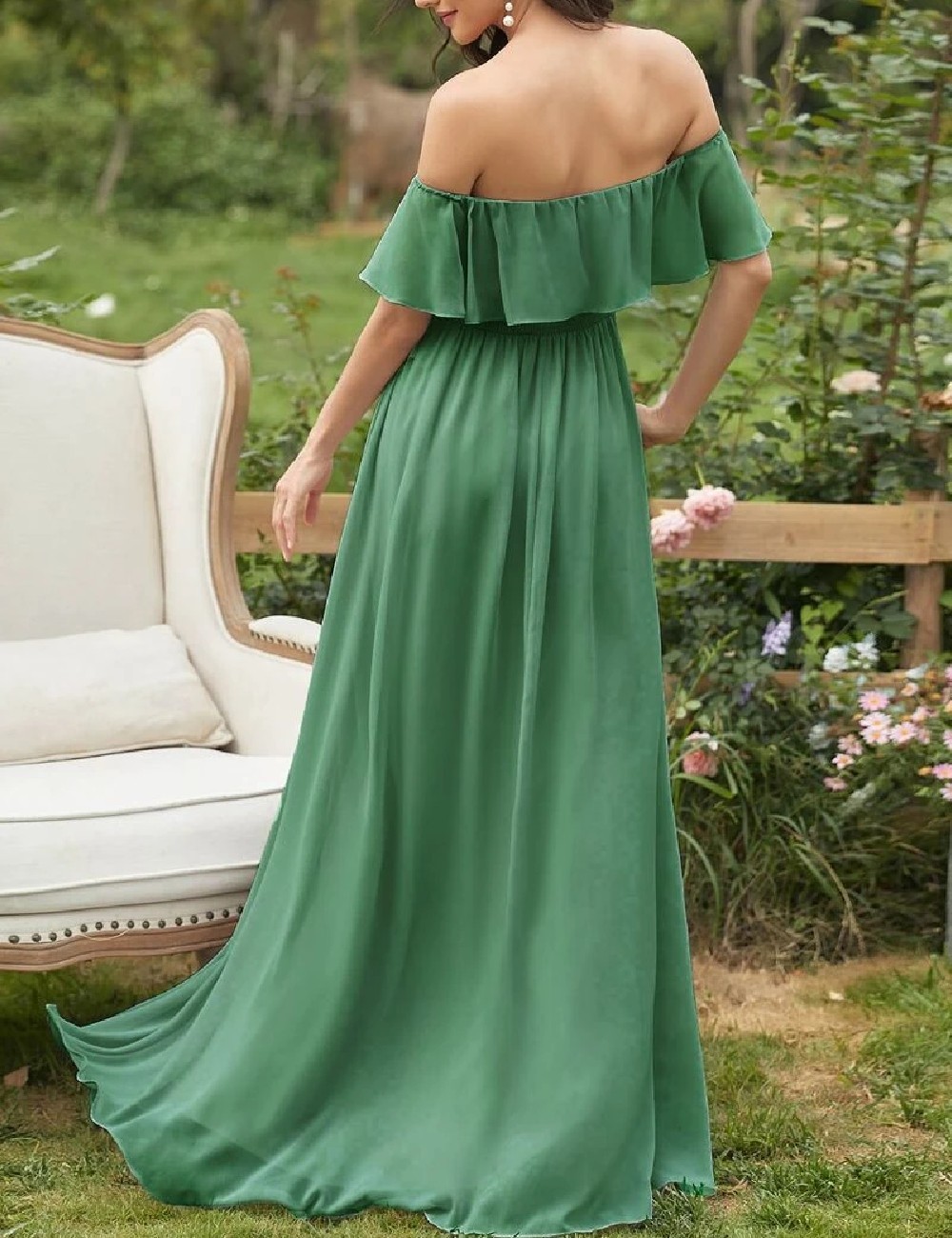 Rochie lunga Ever-Pretty, verde - 1 | YEO