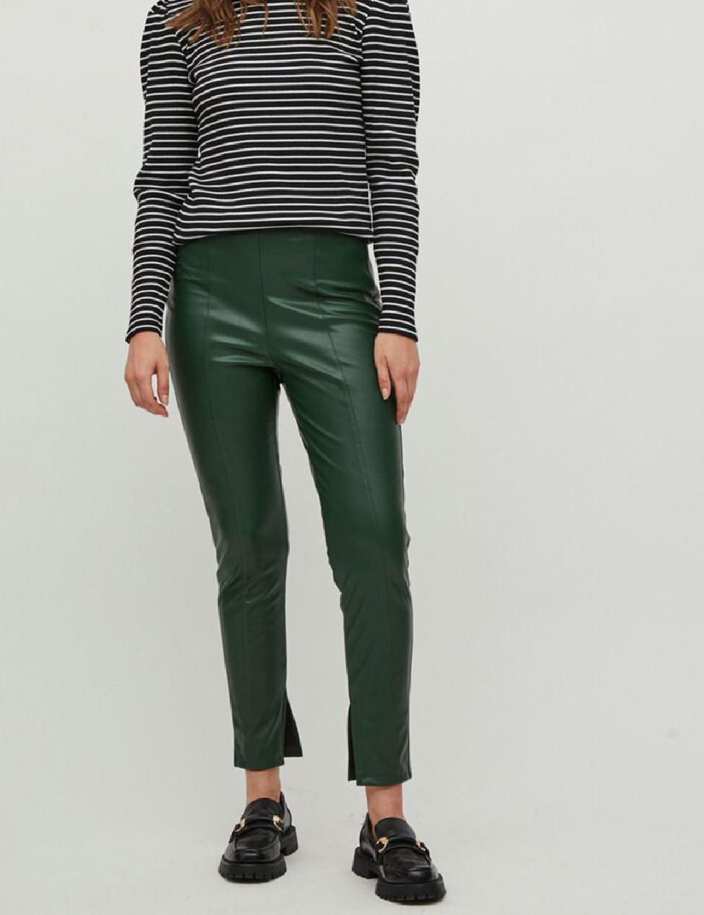 Pantaloni Vila, verde inchis