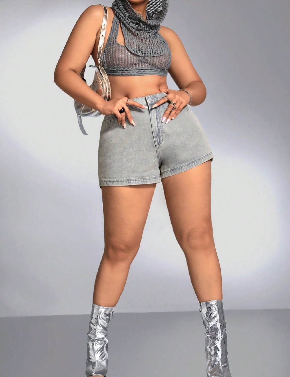 Pantaloni scurti SHEIN CURVE, gri