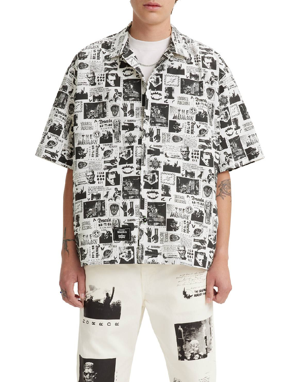 Camasa Oversize Levi S, alb/negru