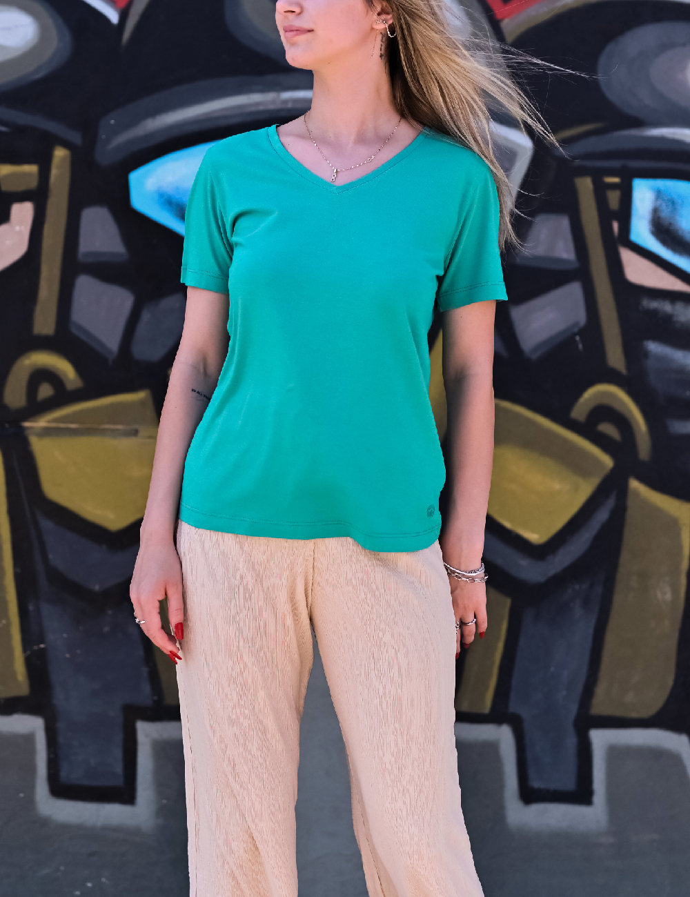 Tricou Cream, turcoaz