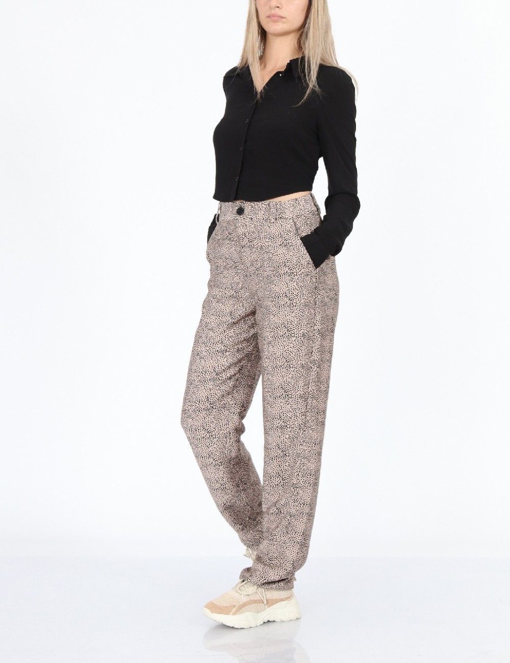 Pantaloni Cream, roz/negru - 1 | YEO