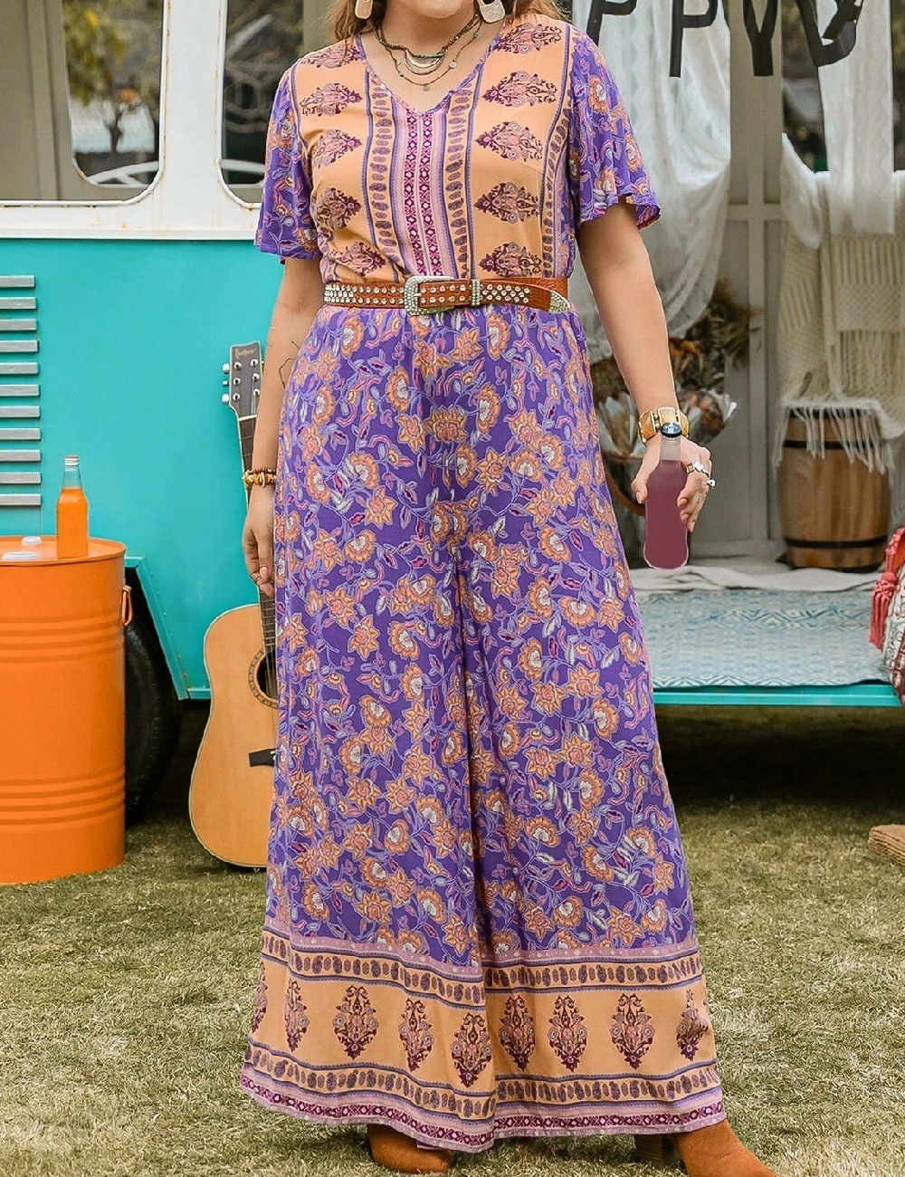 Salopeta Rusttydustty Plus Size, mov - 1 | YEO