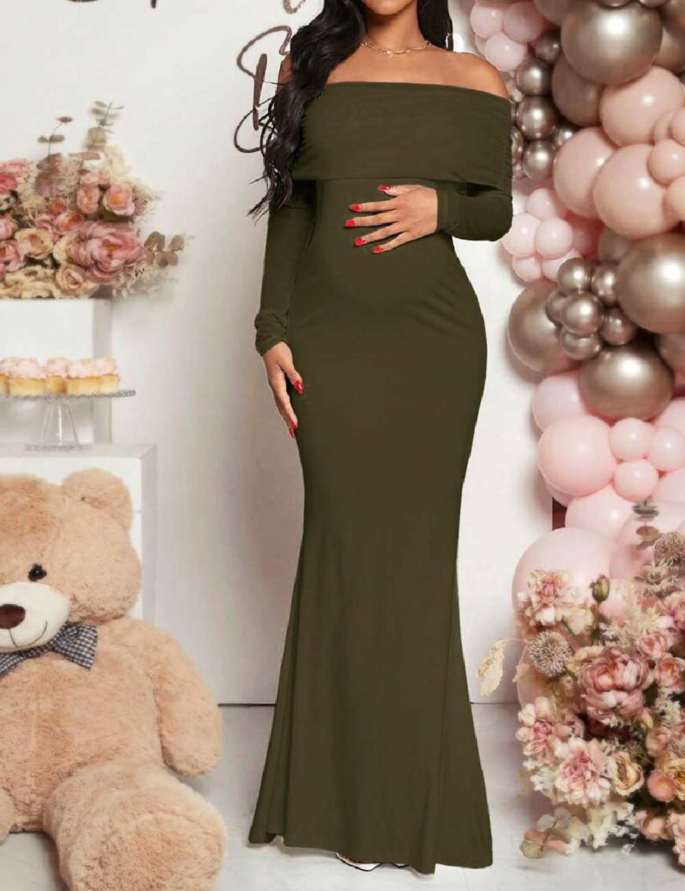 Rochie lunga shein maternity, verde