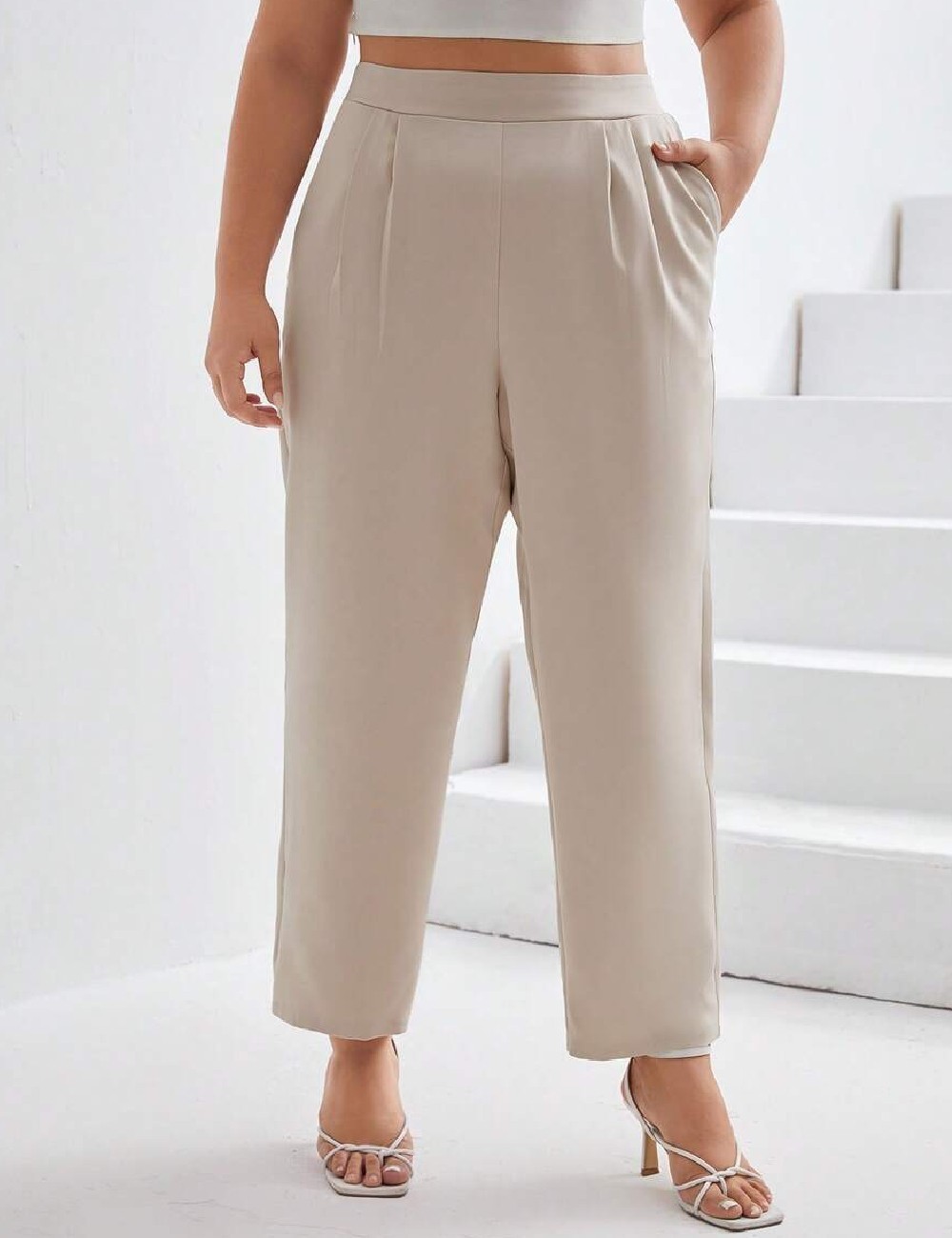 Pantaloni SHEIN CURVE, crem - 1 | YEO