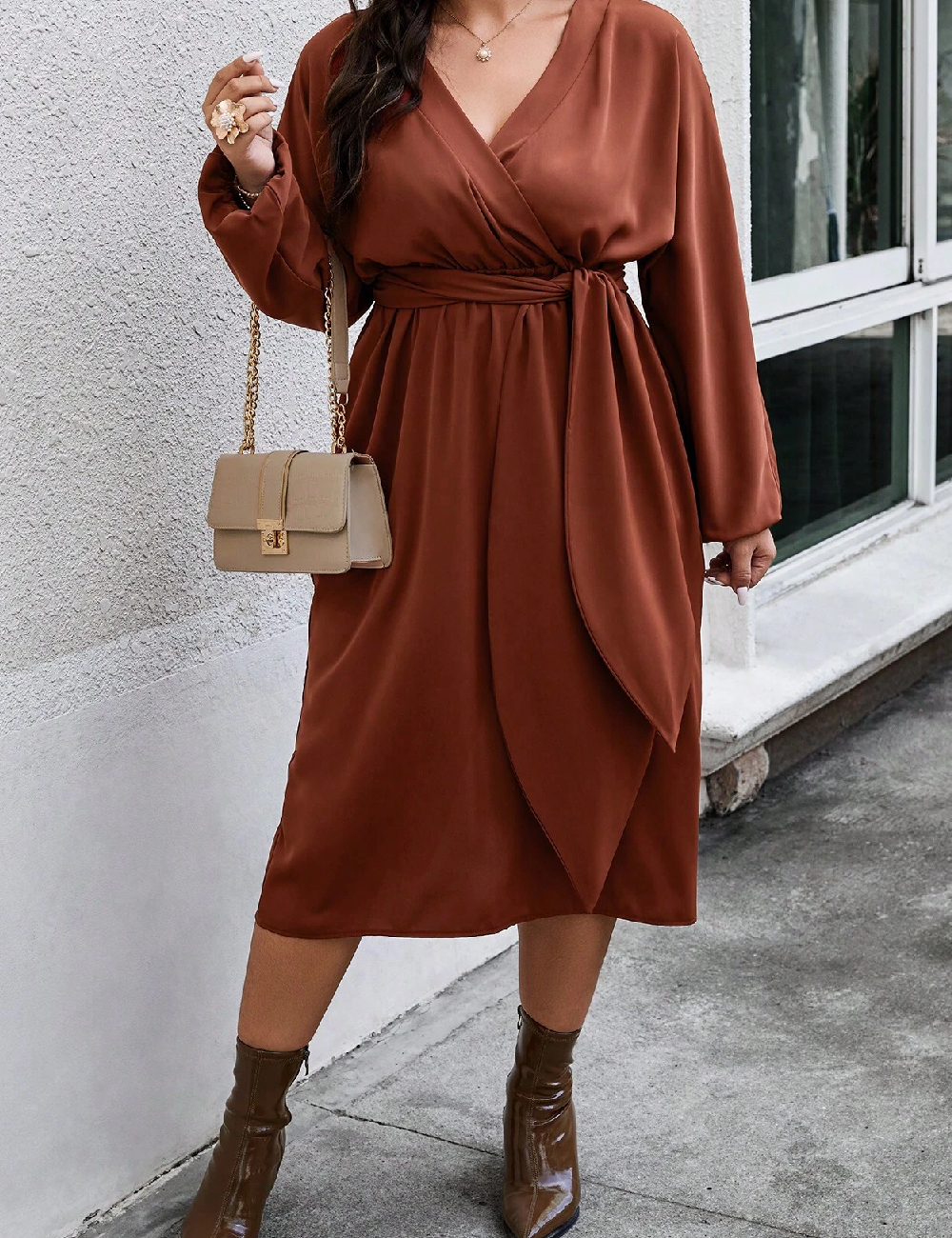 Rochie medie SHEIN CURVE, maro - 1 | YEO