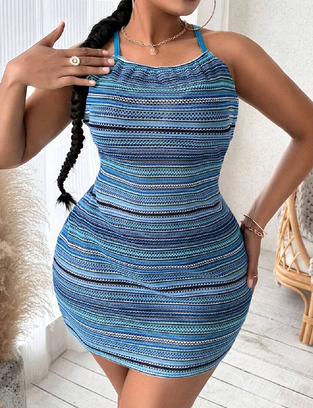 Rochie de plaja SHEIN CURVE, albastru