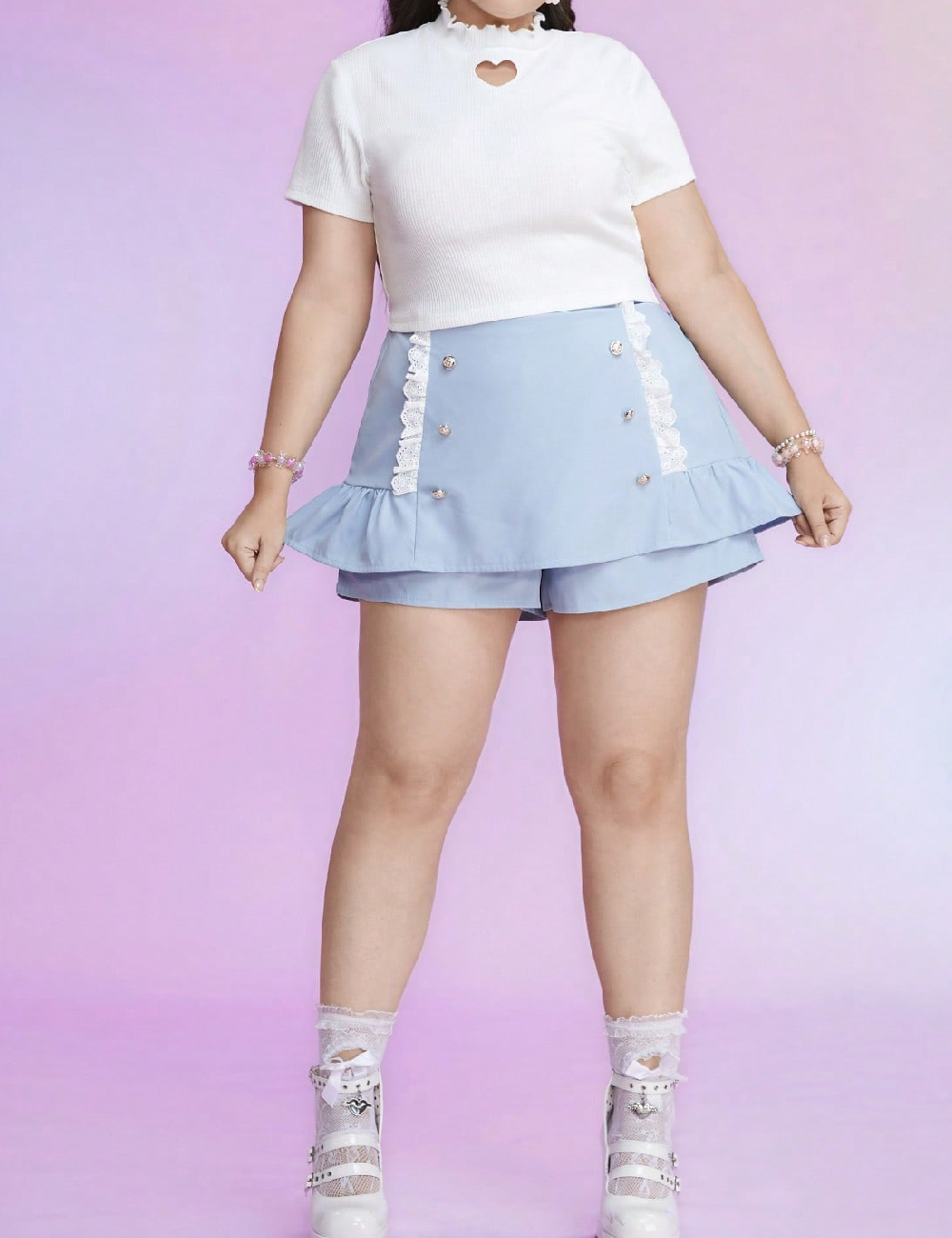 Pantaloni scurti romwe plus size, albastru