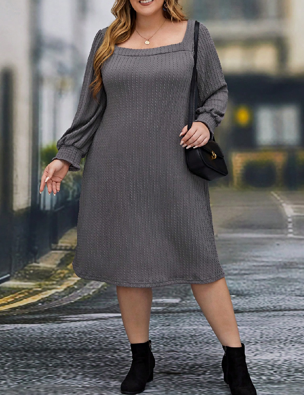 Rochie medie emery rose curve, gri