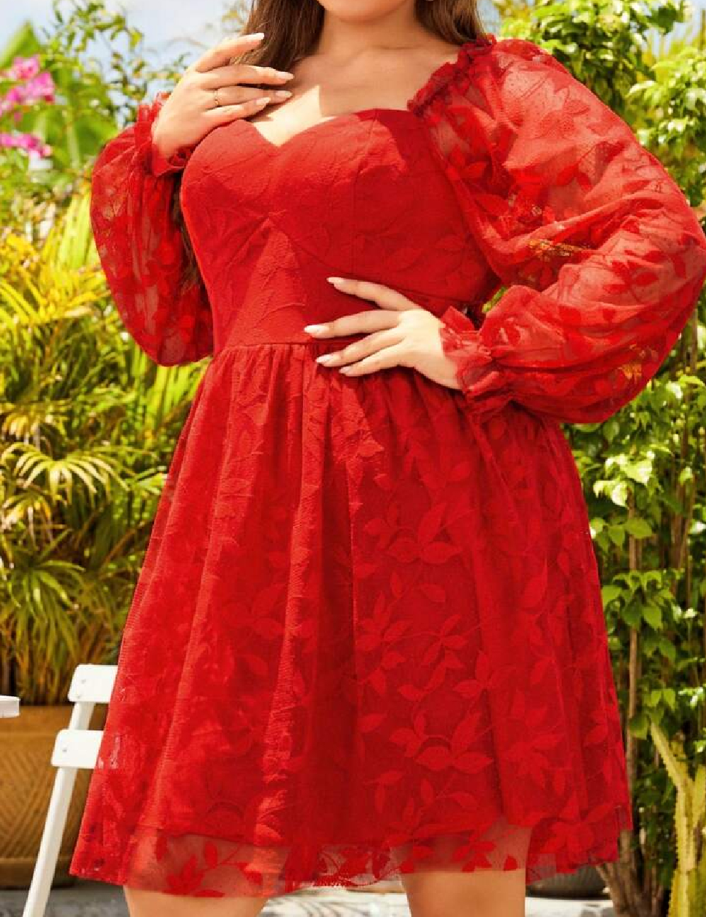 Rochie scurta SBetro Plus Size, rosu