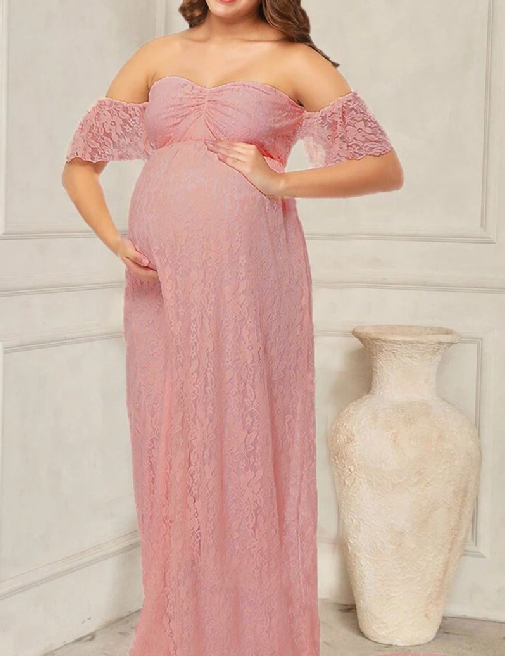 Rochie lunga SHEIN Maternity, roz pudra