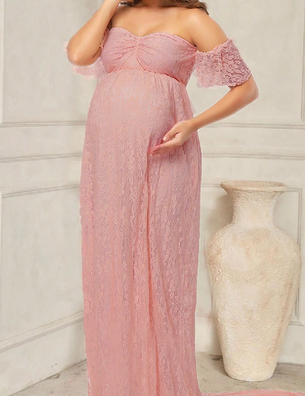 Rochie lunga SHEIN Maternity, roz pudra - 1 | YEO