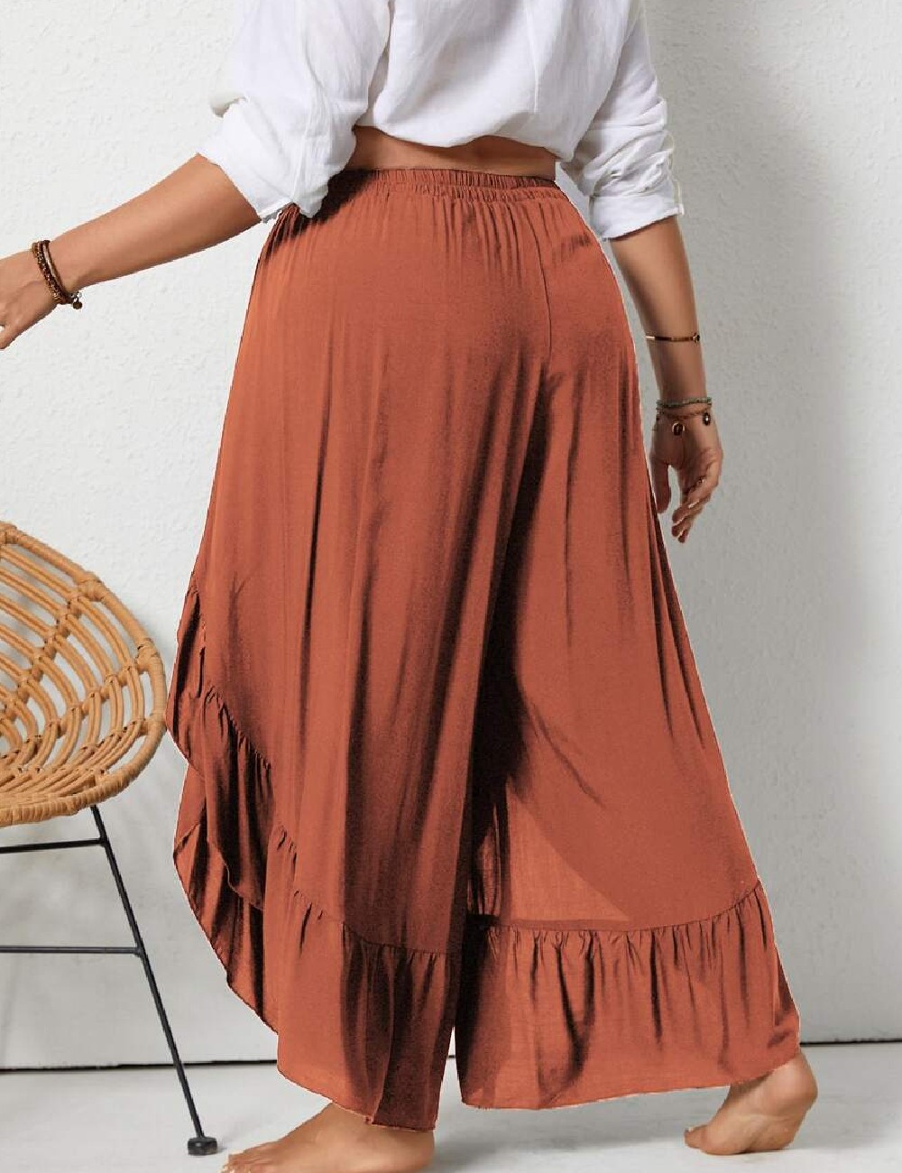 Pantaloni Rusttydustty Plus Size, maro - 1 | YEO