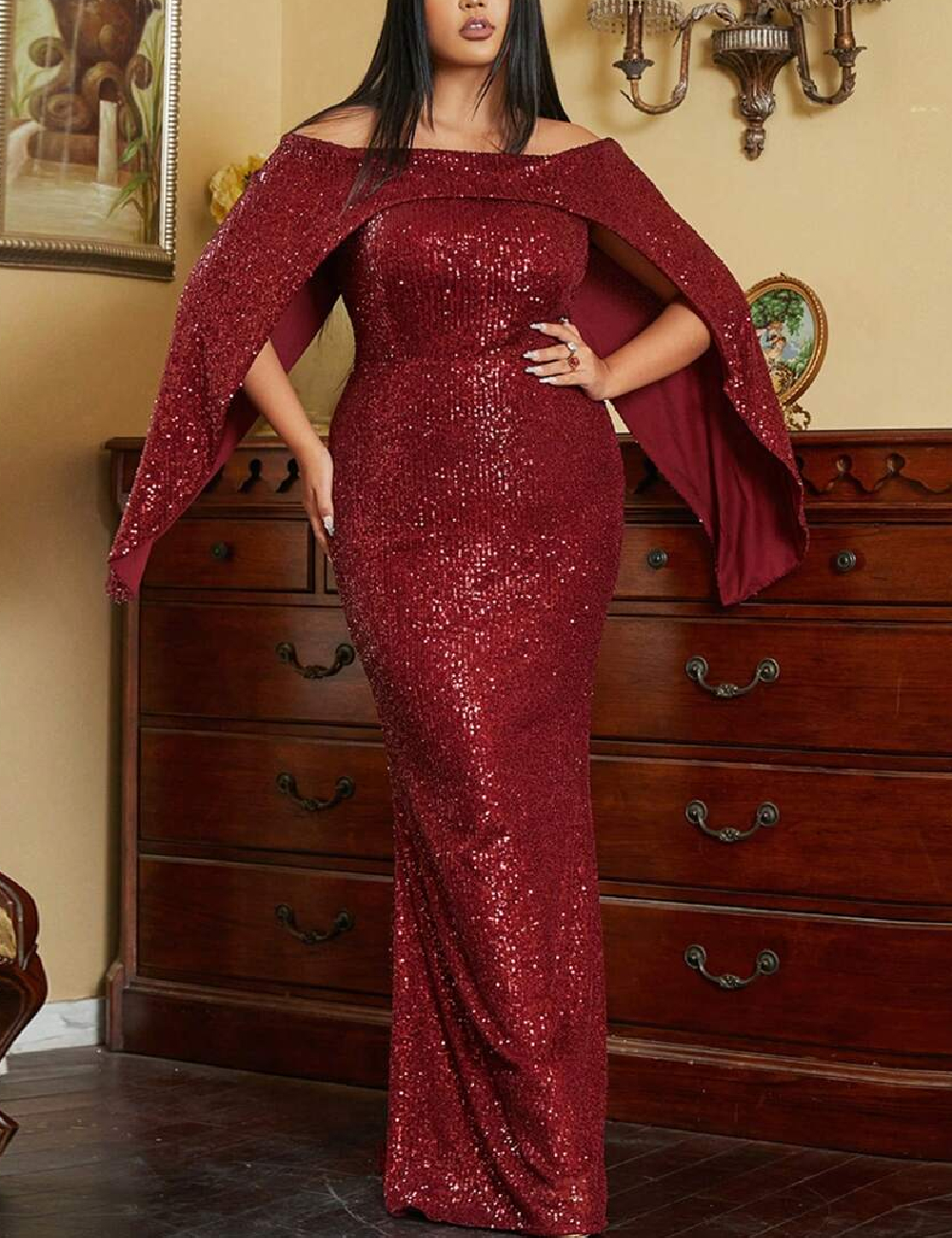 Rochie lunga Miss Ord Plus Size, rosu