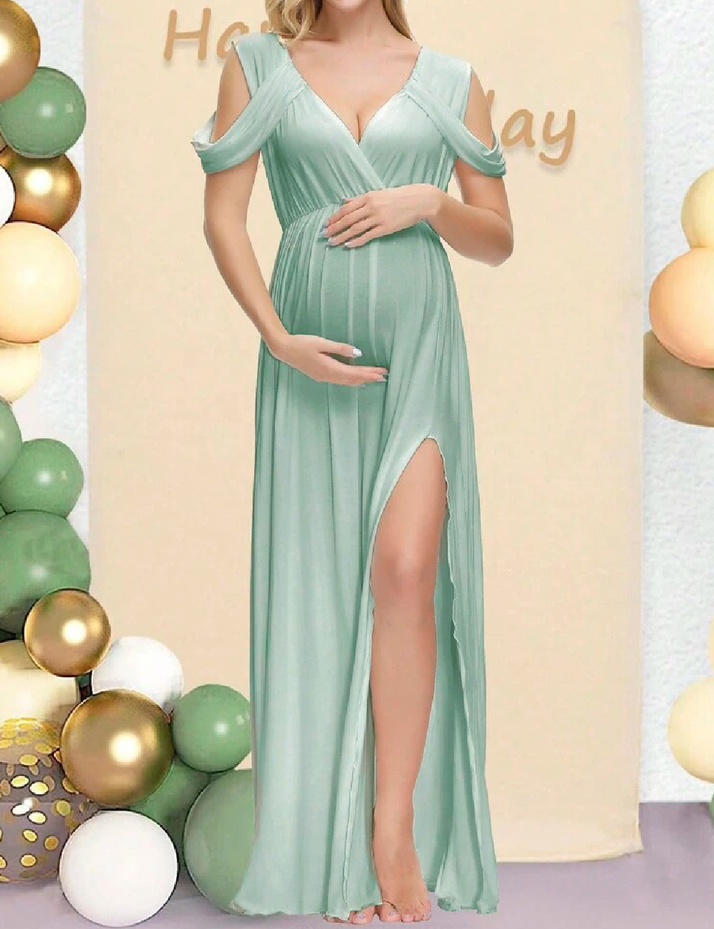 Rochie lunga shein maternity, turcoaz