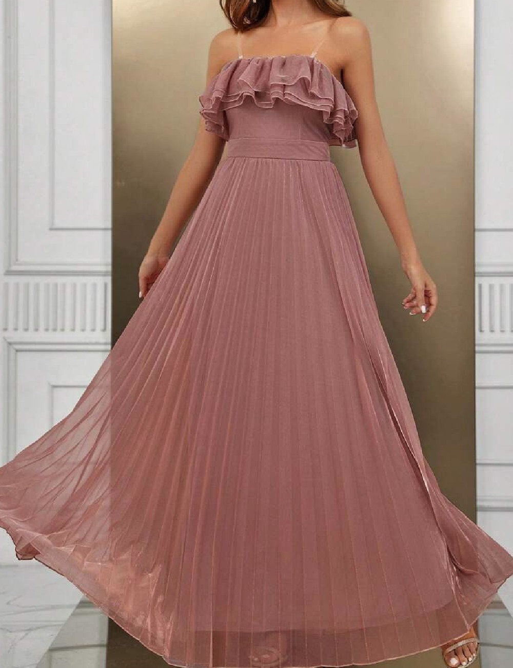 Rochie lunga SHEIN, roz pudra - 1 | YEO