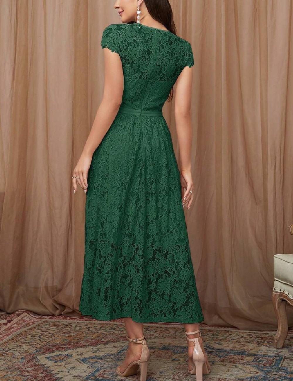 Rochie medie Ticosa, verde - 1 | YEO