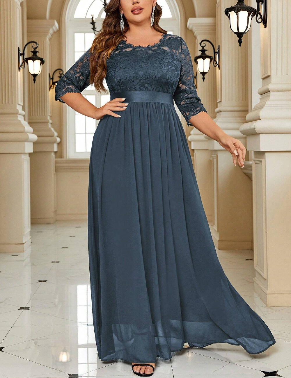 Rochie lunga Miusol Plus Size, albastru