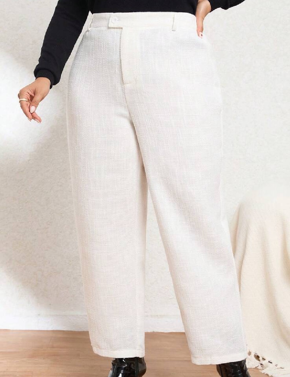 Pantaloni SHEIN CURVE, ecru - 1 | YEO