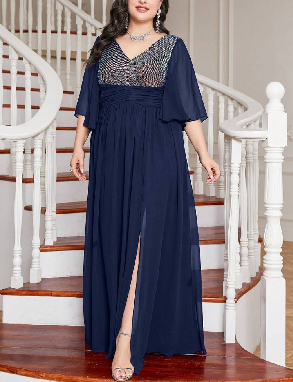 Rochie lunga UNITHORSE Plus Size, bleumarin