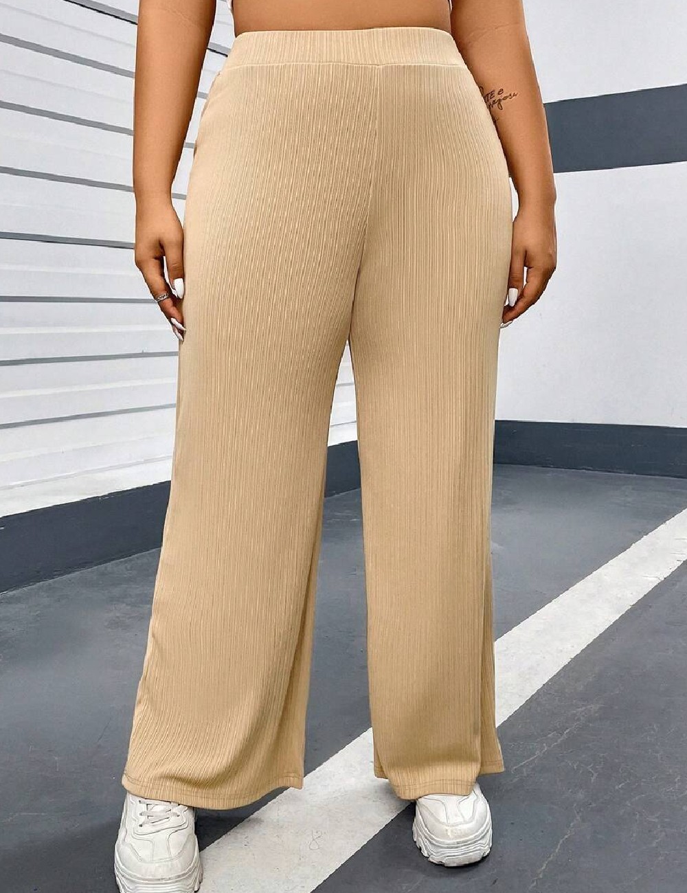 Pantaloni SHEIN CURVE, crem - 1 | YEO