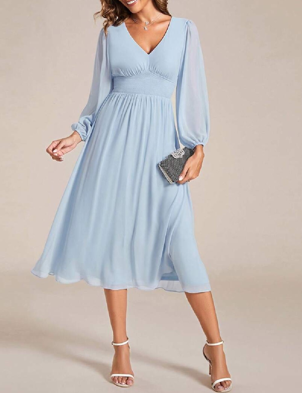 Rochie medie Ever-Pretty, bleu - 1 | YEO