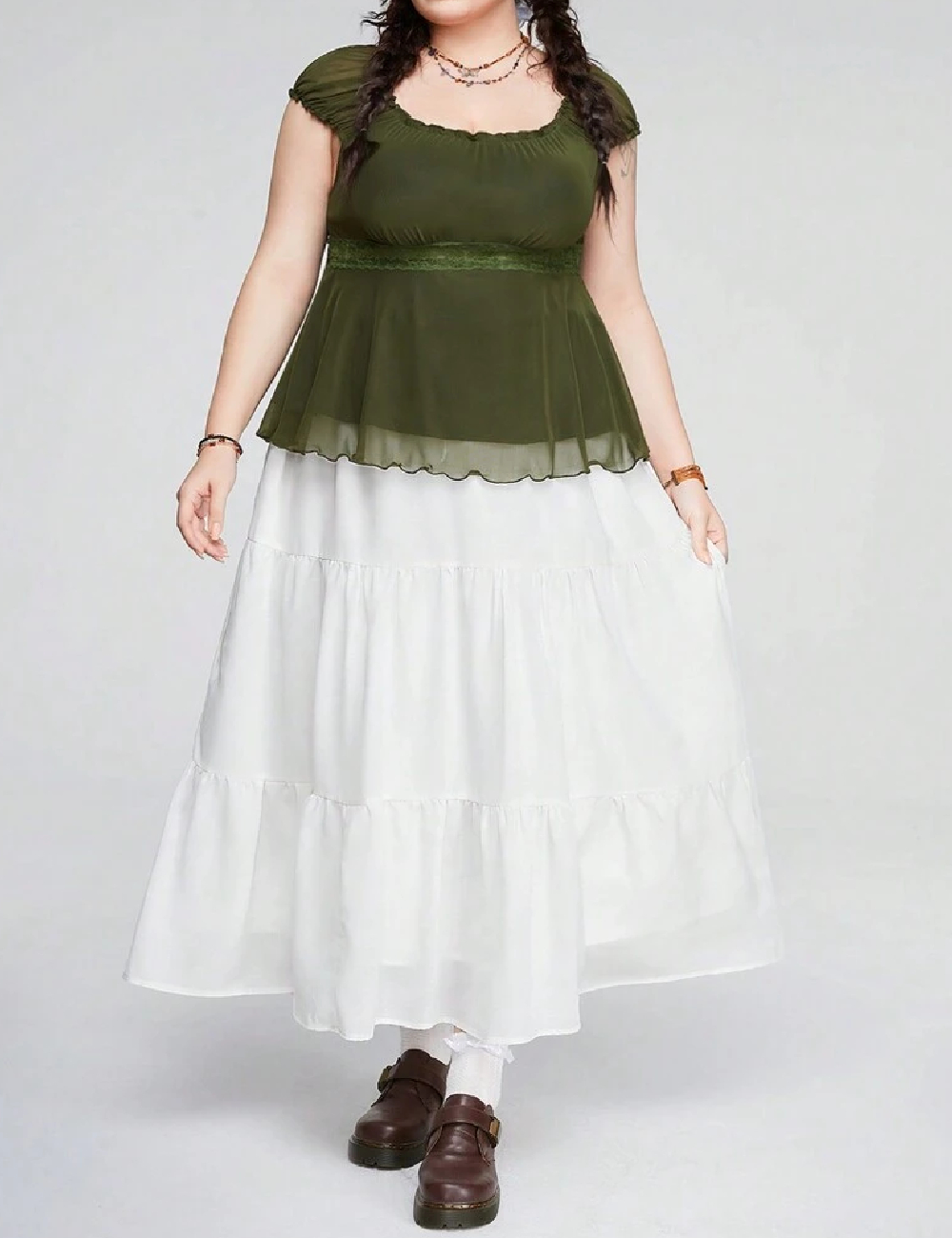 Fusta romwe plus size, alb