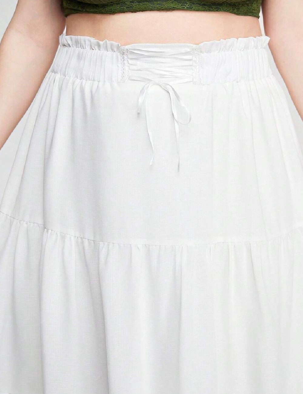 Fusta Romwe Plus Size, alb - 1 | YEO