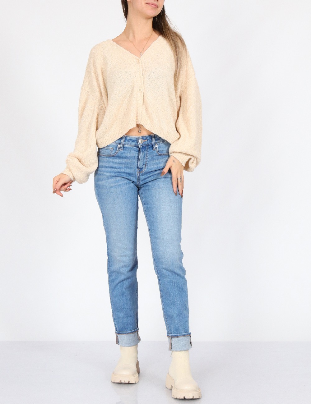 Cardigan NA-KD, crem - 1 | YEO