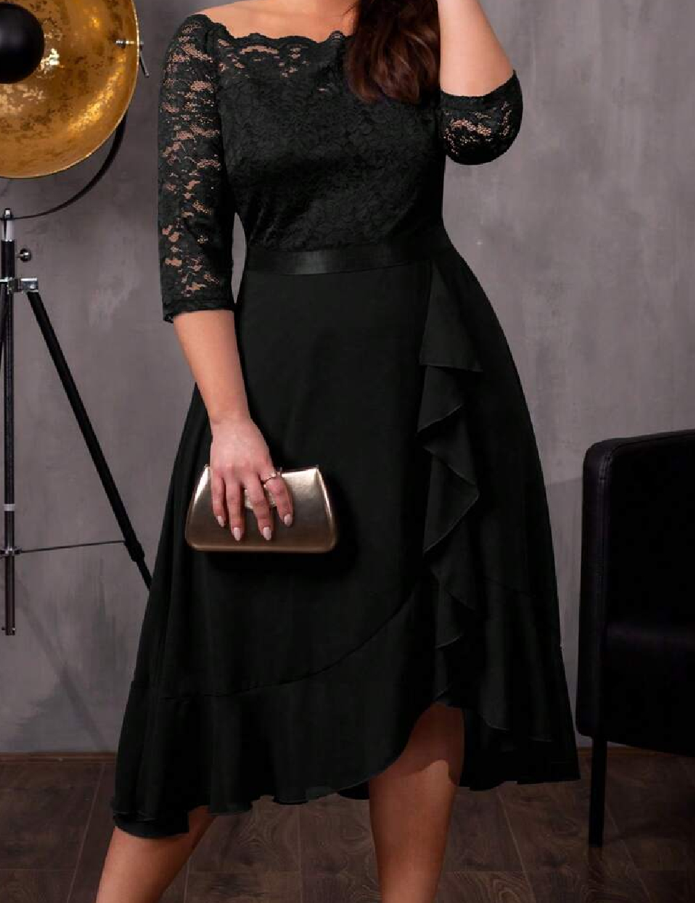Rochie medie Miusol Plus Size, negru - 1 | YEO