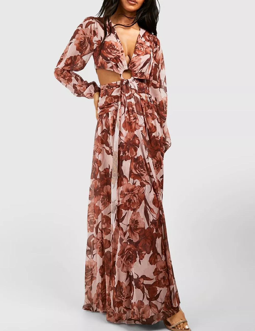 Rochie lunga Boohoo, floral print