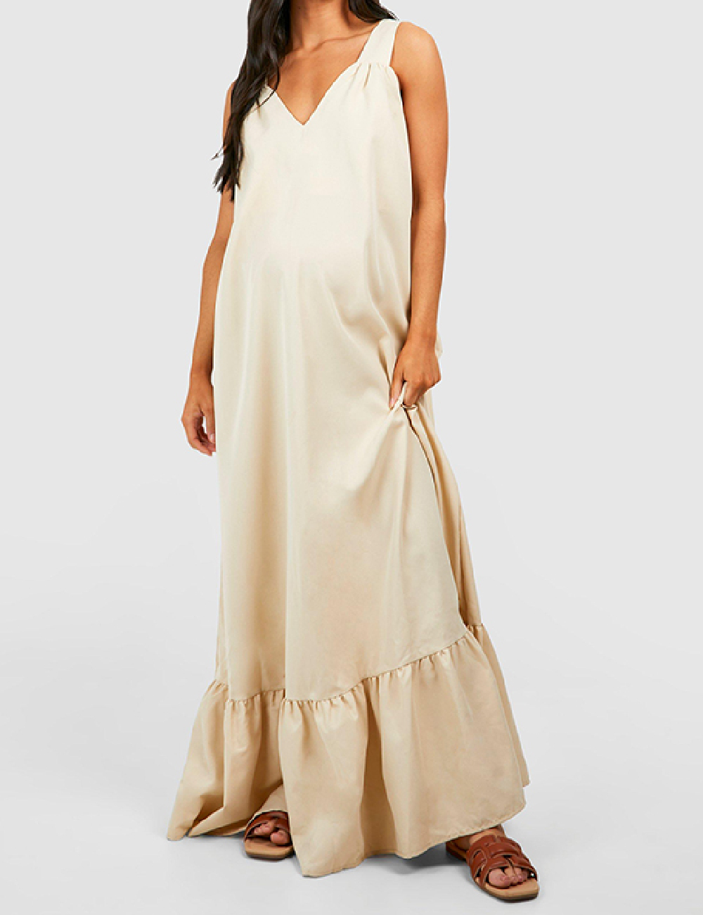 Rochie lunga Boohoo maternity, bej