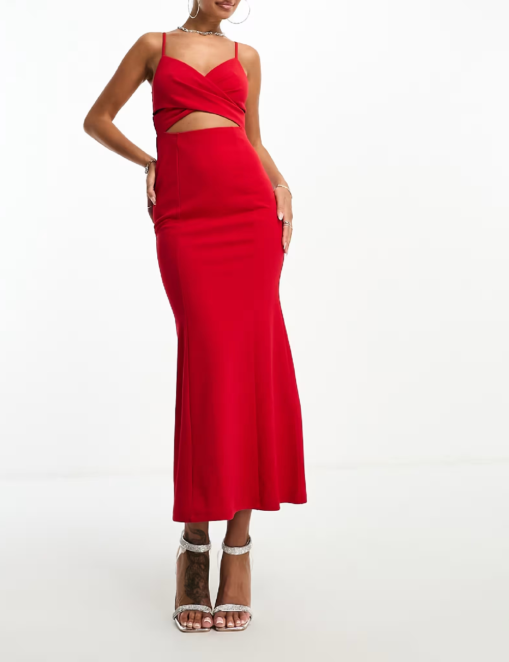 Rochie lunga Parallel Lines, rosu