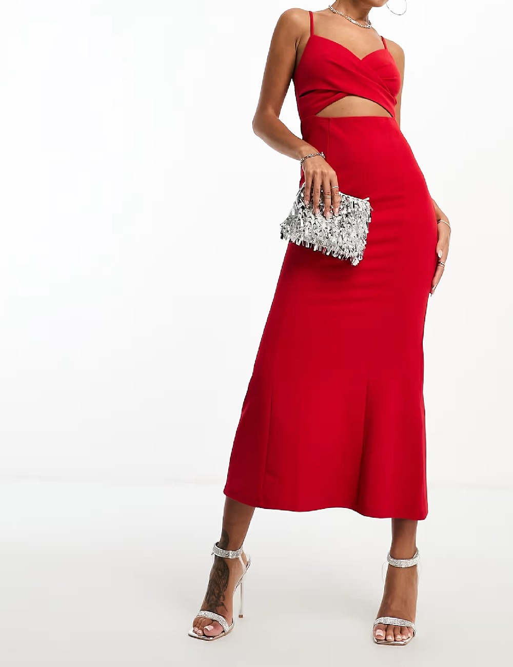 Rochie lunga Parallel Lines, rosu - 1 | YEO