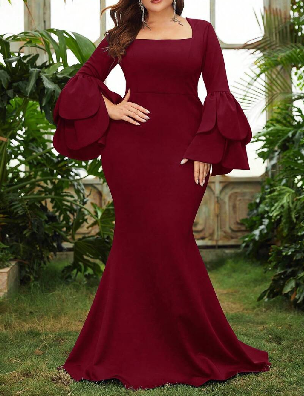 Rochie lunga Faeriesty Plus Size, rosu