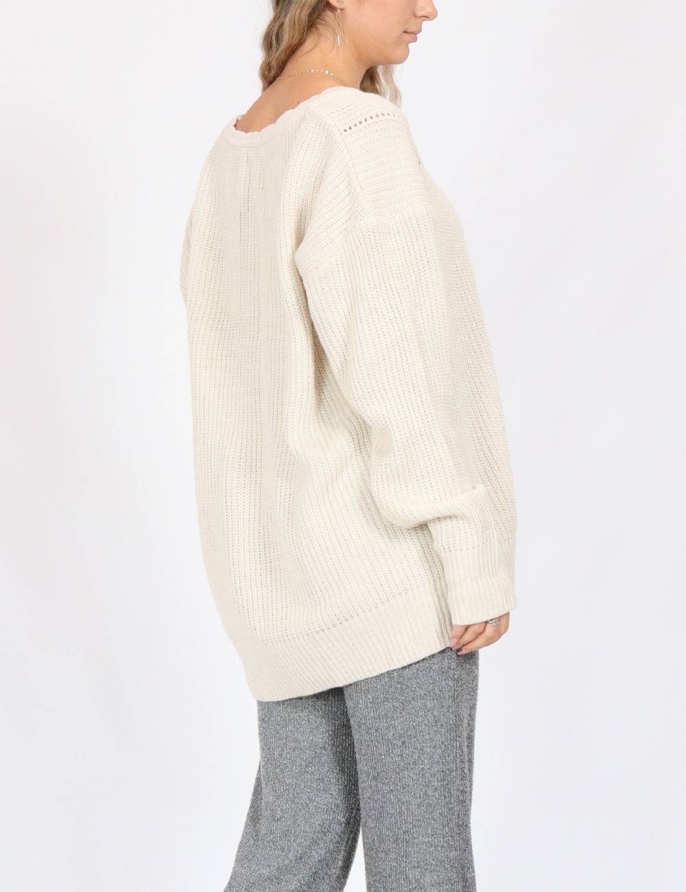 Pulover Oversize SHEIN, ecru - 1 | YEO