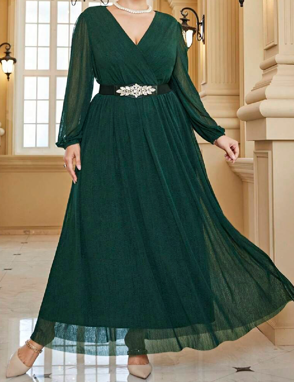 Rochie lunga Toleen Plus Size, verde