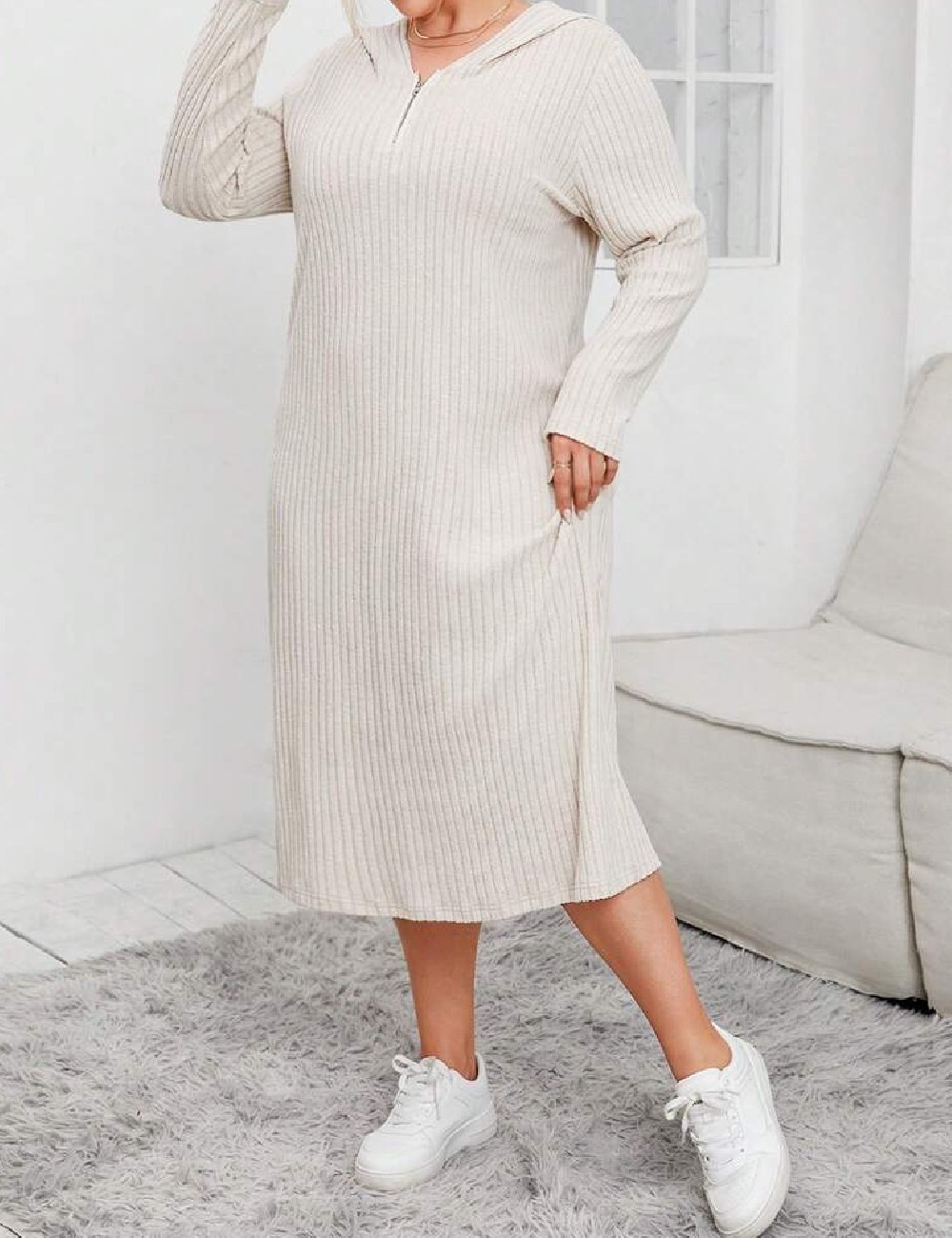 Rochie medie SHEIN CURVE, crem - 1 | YEO