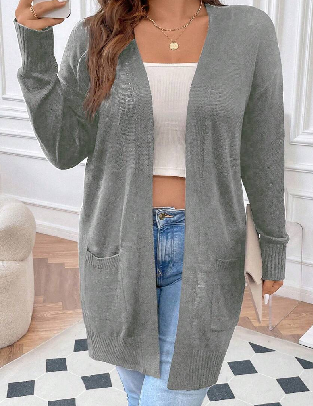 Cardigan SHEIN CURVE, gri - 1 | YEO