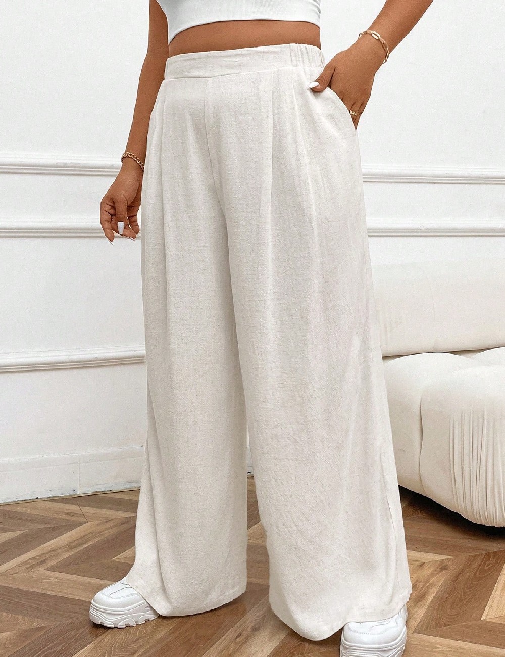 Pantaloni SHEIN CURVE, ecru - 1 | YEO