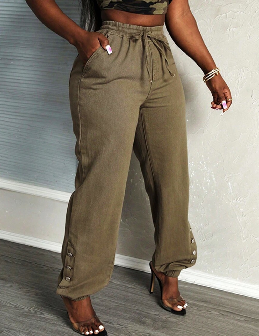 Pantaloni SHEIN, kaki - 1 | YEO