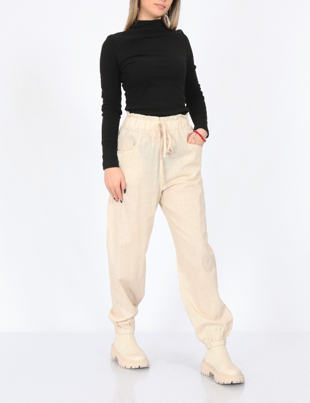 Pantaloni SHEIN, crem - 1 | YEO