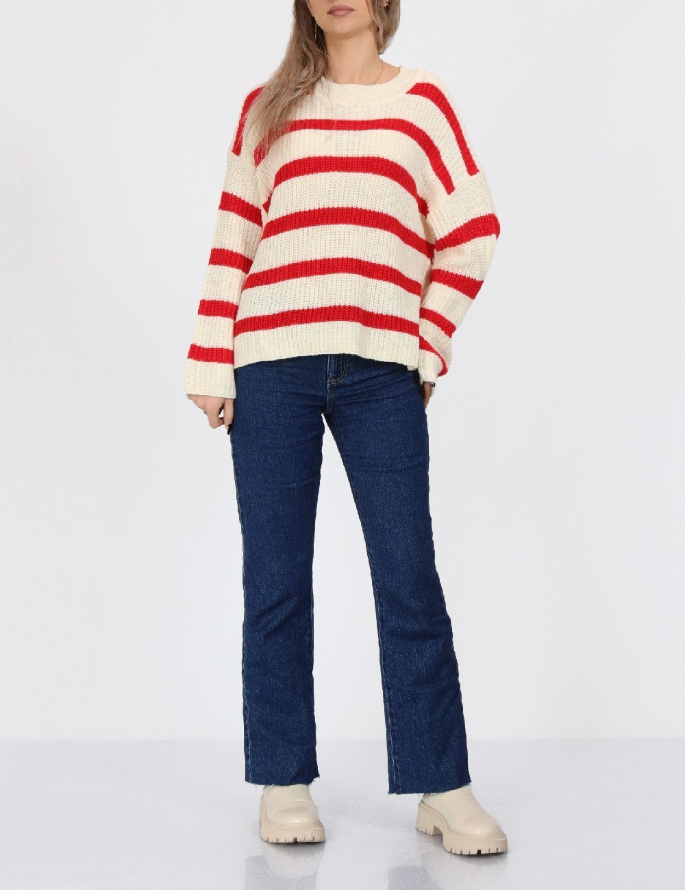 Pulover Jacqueline de Yong, crem/rosu - 1 | YEO