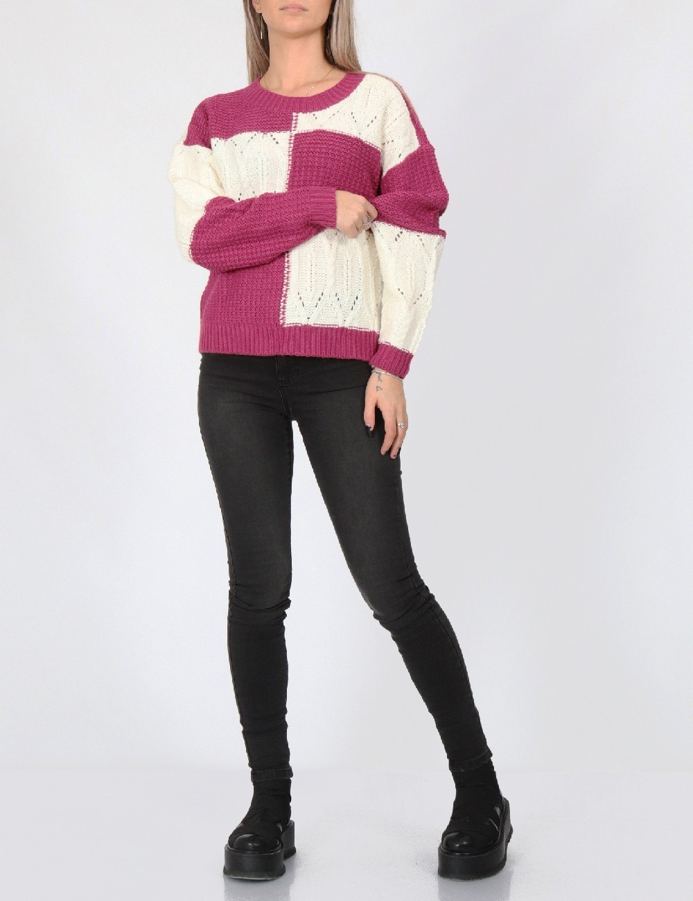 Pulover Jacqueline de Yong, alb/roz - 1 | YEO