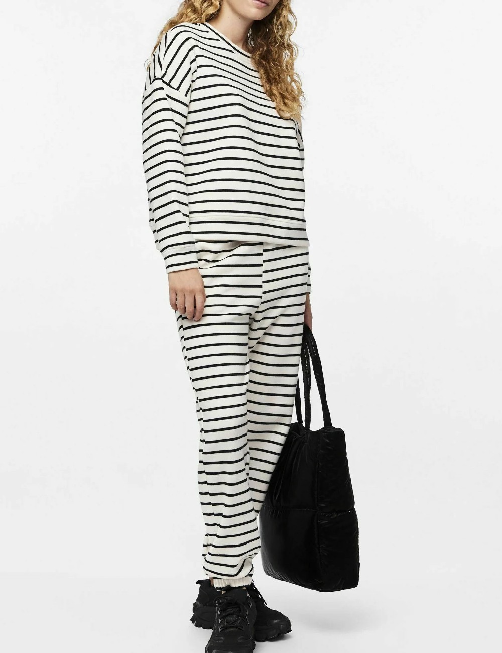 Pantaloni Pieces, alb/negru - 1 | YEO